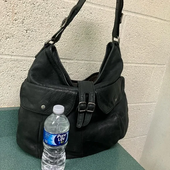 J Crew Leather Bag Purse Black Distressed Bohemian Chic - Picture 6 of 17